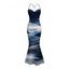 Elegant Vacation Dress Oil Painting Wave Tie Dye Print Mesh Panel Crisscross Draped Bodycon Dress - Bleu S | US 4