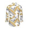 Men's Casual Shirt Colorblock Geometric Striped Print Button Up Long Sleeve Shirt - café 5XL