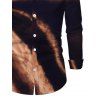 Men's Casual Shirt Ombre Tie Dye Print Button Up Long Sleeve Shirt - Brun XL