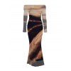 Elegant Party Dress Tie Dye Print Off the Shoulder Ruched Mesh Panel Bodycon Dress - Brun S | US 4