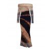 Elegant Party Dress Tie Dye Print Off the Shoulder Ruched Mesh Panel Bodycon Dress - Brun S | US 4