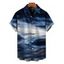 Men's Vacation Shirt Oil Painting Wave Tie Dye Print Button Up Shirt - Bleu S