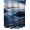 Men's Vacation Shirt Oil Painting Wave Tie Dye Print Button Up Shirt - Bleu S