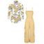 Vintage Couple Outfit Solid Color Multi-pockets Spaghetti Strap Jumpsuit and Geometric Striped Print Shirt Set - café lumière S | US 4