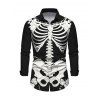 Halloween Gothic Couple Outfit Skeleton Rose Spider Web Print Pocket Square Neck Dress and Long Sleeve Shirt Set - Noir S | US 4