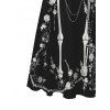 Halloween Gothic Couple Outfit Skeleton Rose Spider Web Print Pocket Square Neck Dress and Long Sleeve Shirt Set - Noir S | US 4
