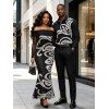 Vintage Couple Outfit Crochet Hollow Out Pattern Off the Shoulder Ruched Mesh Panel Bodycon Dress and Long Sleeve Shirt Set - Noir S | US 4
