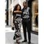 Vintage Couple Outfit Crochet Hollow Out Pattern Off the Shoulder Ruched Mesh Panel Bodycon Dress and Long Sleeve Shirt Set - Noir S | US 4