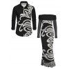 Vintage Couple Outfit Crochet Hollow Out Pattern Off the Shoulder Ruched Mesh Panel Bodycon Dress and Long Sleeve Shirt Set - Noir S | US 4