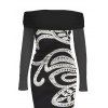 Vintage Couple Outfit Crochet Hollow Out Pattern Off the Shoulder Ruched Mesh Panel Bodycon Dress and Long Sleeve Shirt Set - Noir S | US 4