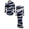 Winter Couple Outfit Artistic Ink Wash Brush Stroke Print Off the Shoulder Ruched Mesh Panel Bodycon Dress and Long Sleeve Shirt Set - Bleu profond S | US 4