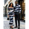 Winter Couple Outfit Artistic Ink Wash Brush Stroke Print Off the Shoulder Ruched Mesh Panel Bodycon Dress and Long Sleeve Shirt Set - Bleu profond S | US 4