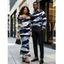 Winter Couple Outfit Artistic Ink Wash Brush Stroke Print Off the Shoulder Ruched Mesh Panel Bodycon Dress and Long Sleeve Shirt Set - Bleu profond S | US 4