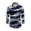 Winter Couple Outfit Artistic Ink Wash Brush Stroke Print Off the Shoulder Ruched Mesh Panel Bodycon Dress and Long Sleeve Shirt Set - Bleu profond S | US 4
