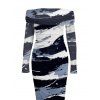 Winter Couple Outfit Artistic Ink Wash Brush Stroke Print Off the Shoulder Ruched Mesh Panel Bodycon Dress and Long Sleeve Shirt Set - Bleu profond S | US 4