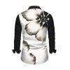 Winter Couple Outfit Ink Panting Floral Print Off the Shoulder Ruched Mesh Panel Bodycon Dress and Long Sleeve Shirt Set - Noir S | US 4