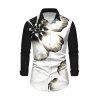 Winter Couple Outfit Ink Panting Floral Print Off the Shoulder Ruched Mesh Panel Bodycon Dress and Long Sleeve Shirt Set - Noir S | US 4