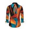 Vintage Couple Outfit Colorblock Abstract Geometric Print Ruched Turn Down Collar Bodycon Shirt Dress and Long Sleeve Shirt Set - multicolor A S | US 4