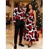 Vintage Couple Outfit Colorblock Abstract Irregular Print Pockets Square Neck A Line Dress and Long Sleeve Shirt Set - Noir S | US 4