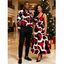Vintage Couple Outfit Colorblock Abstract Irregular Print Pockets Square Neck A Line Dress and Long Sleeve Shirt Set - Noir S | US 4