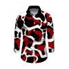 Men's Casual Shirt Colorblock Abstract Irregular Print Button Up Long Sleeve Shirt - Noir L