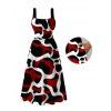 Vacation Dress Colorblock Abstract Irregular Print Pockets Square Neck A Line Dress - Noir L | US 8-10