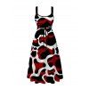 Vacation Dress Colorblock Abstract Irregular Print Pockets Square Neck A Line Dress - Noir L | US 8-10