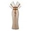 Bohemian Women Outfit Colorblock Hollow Out V Neck Cropped Top and Striped Tied Knitted Bodycon Skirt Set - café S | US 4
