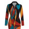 Vintage Shirt Dress Colorblock Abstract Geometric Print Ruched Turn Down Collar Bodycon Dress - multicolor A XL | US 12