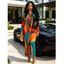 Vintage Shirt Dress Colorblock Abstract Geometric Print Ruched Turn Down Collar Bodycon Dress - multicolor A XL | US 12