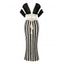 Bohemian Women Outfit Colorblock Hollow Out V Neck Cropped Top and Striped Tied Knitted Bodycon Skirt Set - café S | US 4