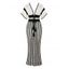 Bohemian Women Outfit Colorblock Hollow Out V Neck Cropped Top and Striped Tied Knitted Bodycon Skirt Set - café S | US 4