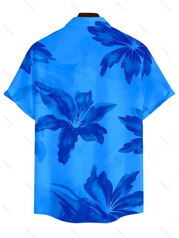 Men's Hawaiian Vacation Shirt Lily Floral Print Button Up Shirt - Bleu 3XL