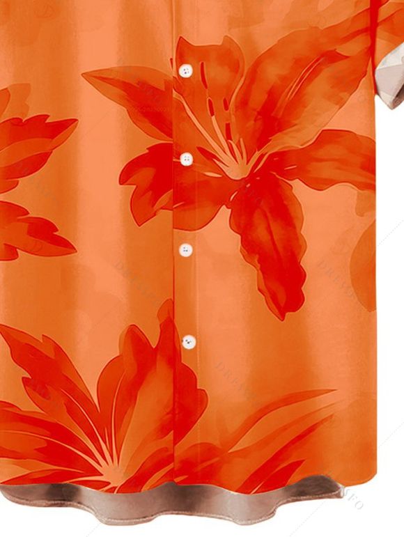 Men's Hawaiian Vacation Shirt Lily Floral Print Button Up Shirt - Orange 5XL