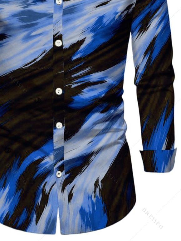 Men's Vacation Shirt Abstract Brush Stroke Print Button Up Long Sleeve Shirt - Bleu S