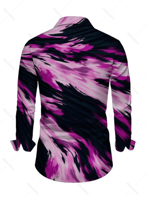 Men's Vacation Shirt Abstract Brush Stroke Print Button Up Long Sleeve Shirt - Pourpre S