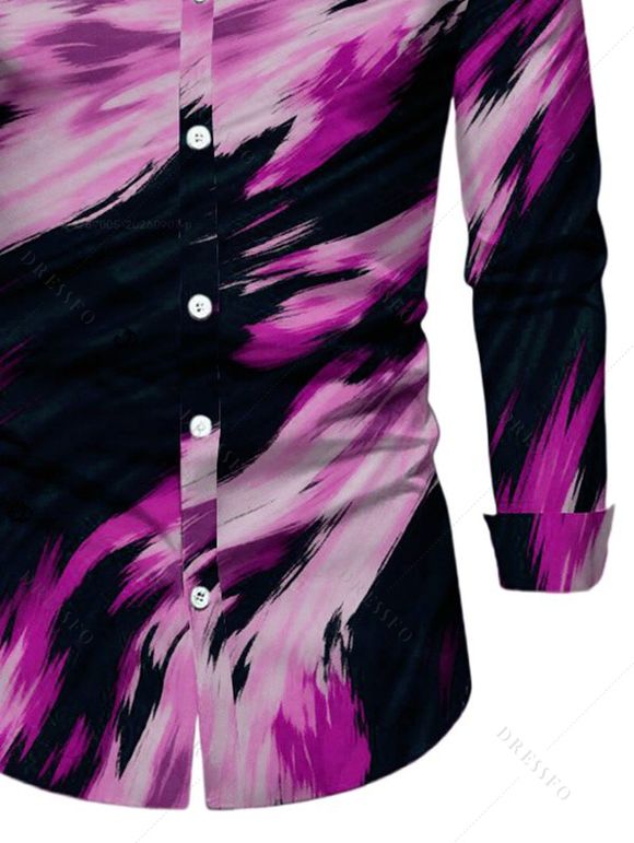 Men's Vacation Shirt Abstract Brush Stroke Print Button Up Long Sleeve Shirt - Pourpre S