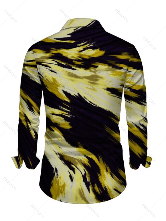 Men's Vacation Shirt Abstract Brush Stroke Print Button Up Long Sleeve Shirt - Jaune L