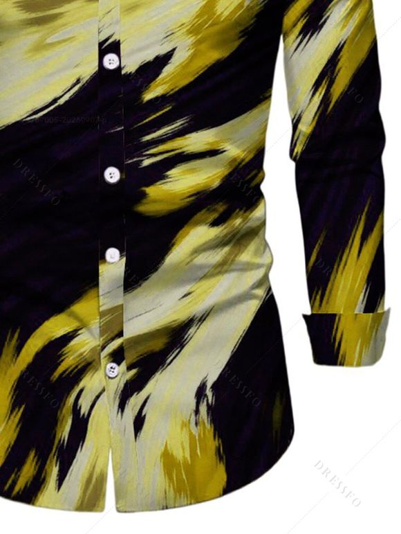 Men's Vacation Shirt Abstract Brush Stroke Print Button Up Long Sleeve Shirt - Jaune L