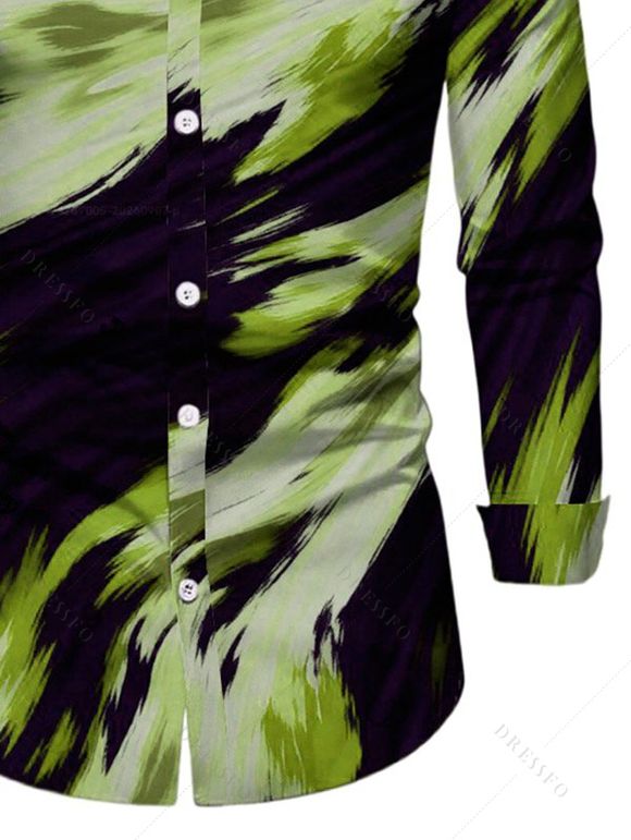 Men's Vacation Shirt Abstract Brush Stroke Print Button Up Long Sleeve Shirt - Vert S