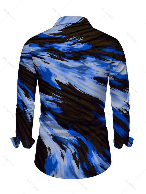 Vacation Couple Outfit Abstract Brush Stroke Print Mesh Skew Neck Bodycon Dress and Long Sleeve Shirt Set - Bleu S | US 4