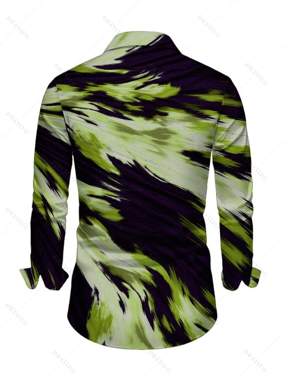 Vacation Couple Outfit Abstract Brush Stroke Print Mesh Skew Neck Bodycon Dress and Long Sleeve Shirt Set - Vert S | US 4