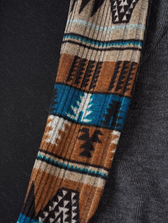 Haut à Capuche en Tricot Imprimé Jointif Tribal avec Boucle à Manches Longues - Gris L | US 8-10