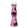 Elegant Party Dress Tie Dye Crisscross Draped Mesh Panel Bodycon Dress - Pourpre XL | US 12