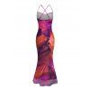 Vintage Party Dress Ink Painting Tie Dye Print Crisscross Mermaid Bodycon Dress - CONCORD XXL | US 14