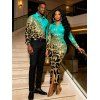 Winter Couple Outfit Ombre Leopard Sequin Print Ruched Turn Down Collar Button Up Bodycon Shirt Dress and Long Sleeve Shirt Set - TURQUOISE S | US 4