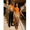 Winter Couple Outfit Ombre Leopard Sequin Print Ruched Turn Down Collar Button Up Bodycon Shirt Dress and Long Sleeve Shirt Set - DARK ORANGE S | US 4