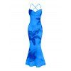 Hawaiian Vacation Dress Lily Floral Print Crisscross Ruched Mesh Bodycon Dress - Bleu L | US 8-10