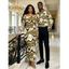 Vintage Couple Outfit Colorblock Wave Print Foldover Off the Shoulder Ruched Bodycon Dress and Long Sleeve Shirt Set - ARMY GREEN S | US 4