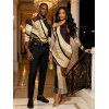 Vintage Couple Outfit Colorblock Geometric Diagonal Stripe Print Skew Neck Mesh Bodycon Dress and Long Sleeve Shirt Set - BROWN S | US 4